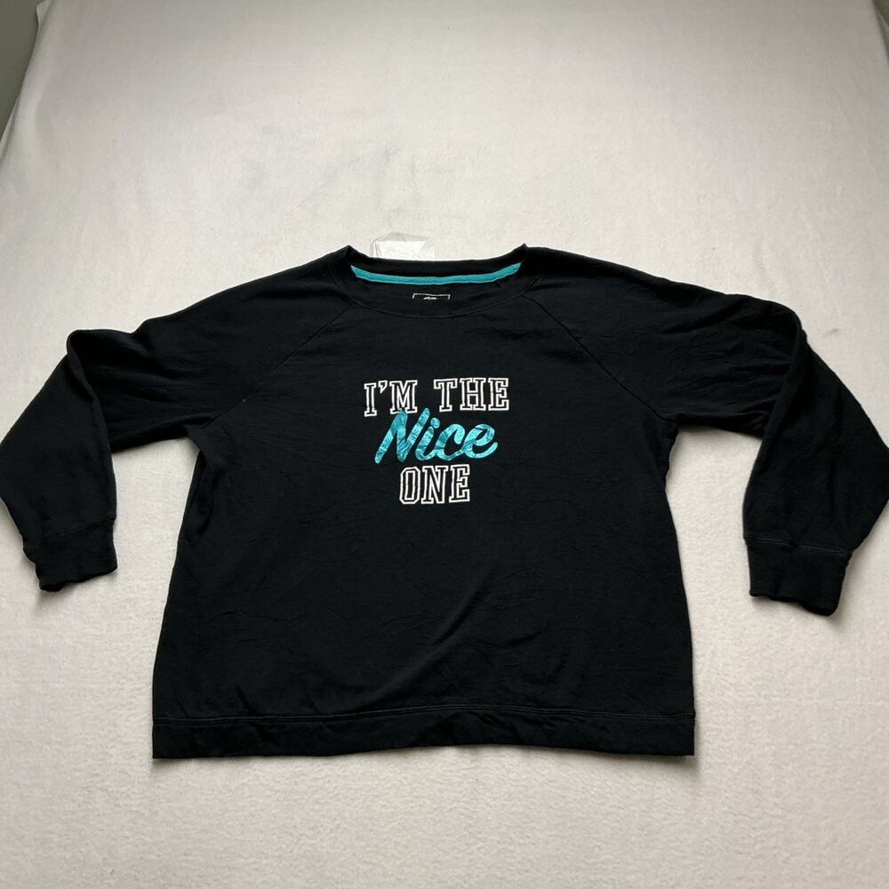 SO Pajama Shirt Woman's Size XL I'm The Nice One Soft Fleece PJ Top Black, 4281